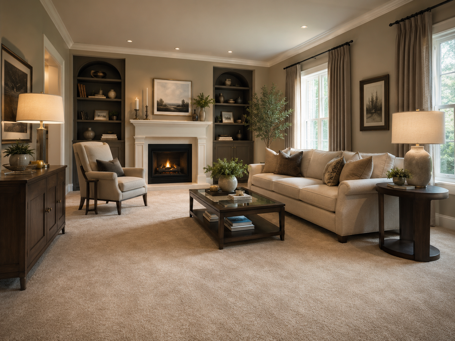 Cosy living room with freshly installed carpet
