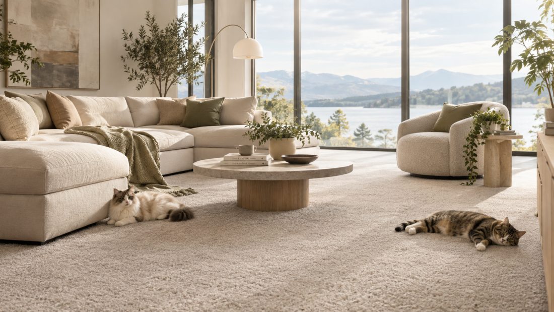carpet installed in a coastal home cosy living room
